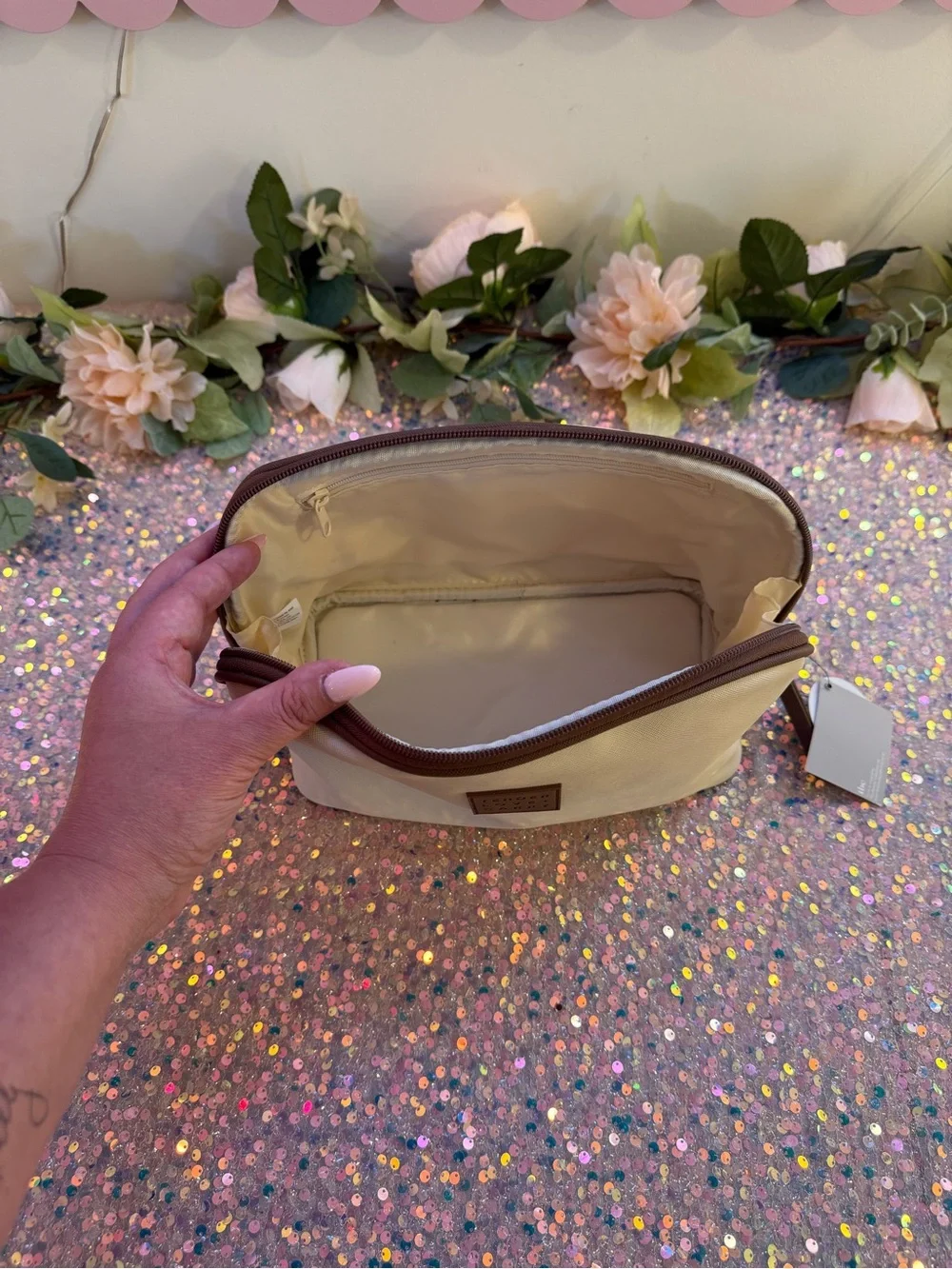NWT Tender Love + Carry Toiletry/ Cosmetic Bag in Cream/Chocolate Color